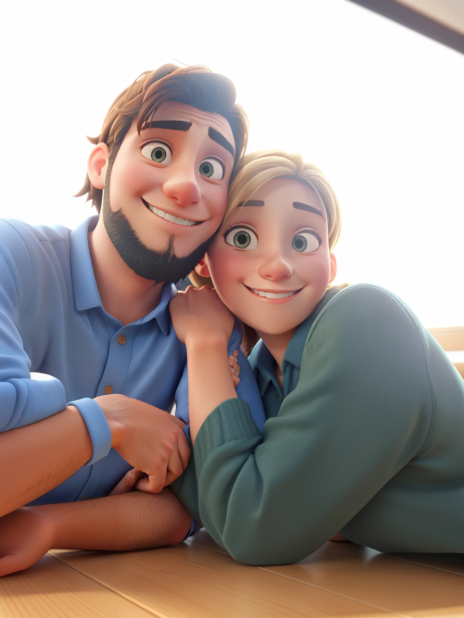 Hugging couple smiling at a selfi