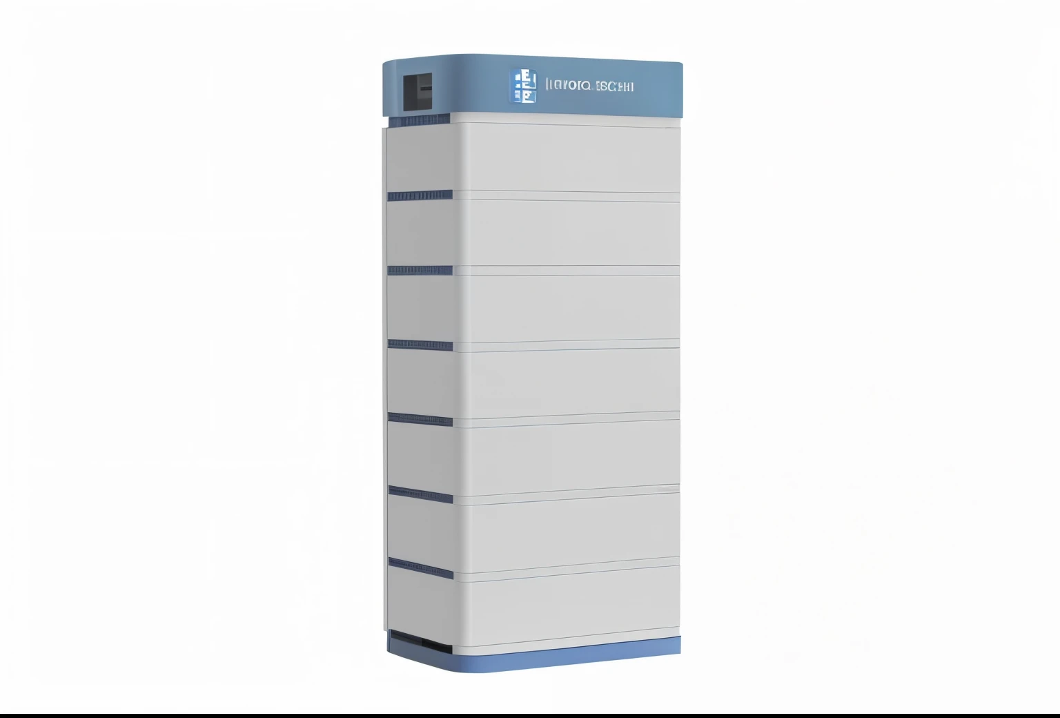 A white tower with a blue top and a white bottom, Top corner view, author:Kurt Rosch, rendering, product photograph, angle view, Munik Prem, 3 / 4 Views, 3/4 Views, trailer, With 3D rendering, right angled view, With 3D rendering, next gen, full view, Gray, future-tech, technologies