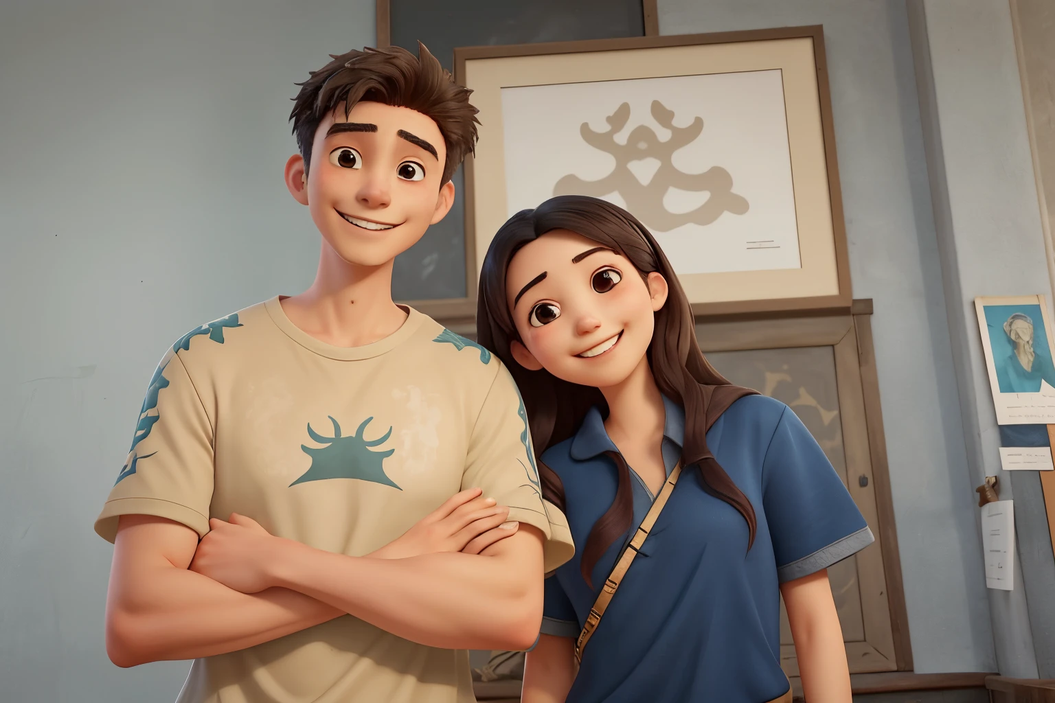 they are two people standing next to each other smiling, ruan jia and brom, tyler edlin and natasha tan, jordan grimmer and natasha tan, ruan jia and joao ruas, photo portrait, random artist, potrait, with her long, both smiling for the camera, by Andrée Ruellan, protrait, famous artist, picture