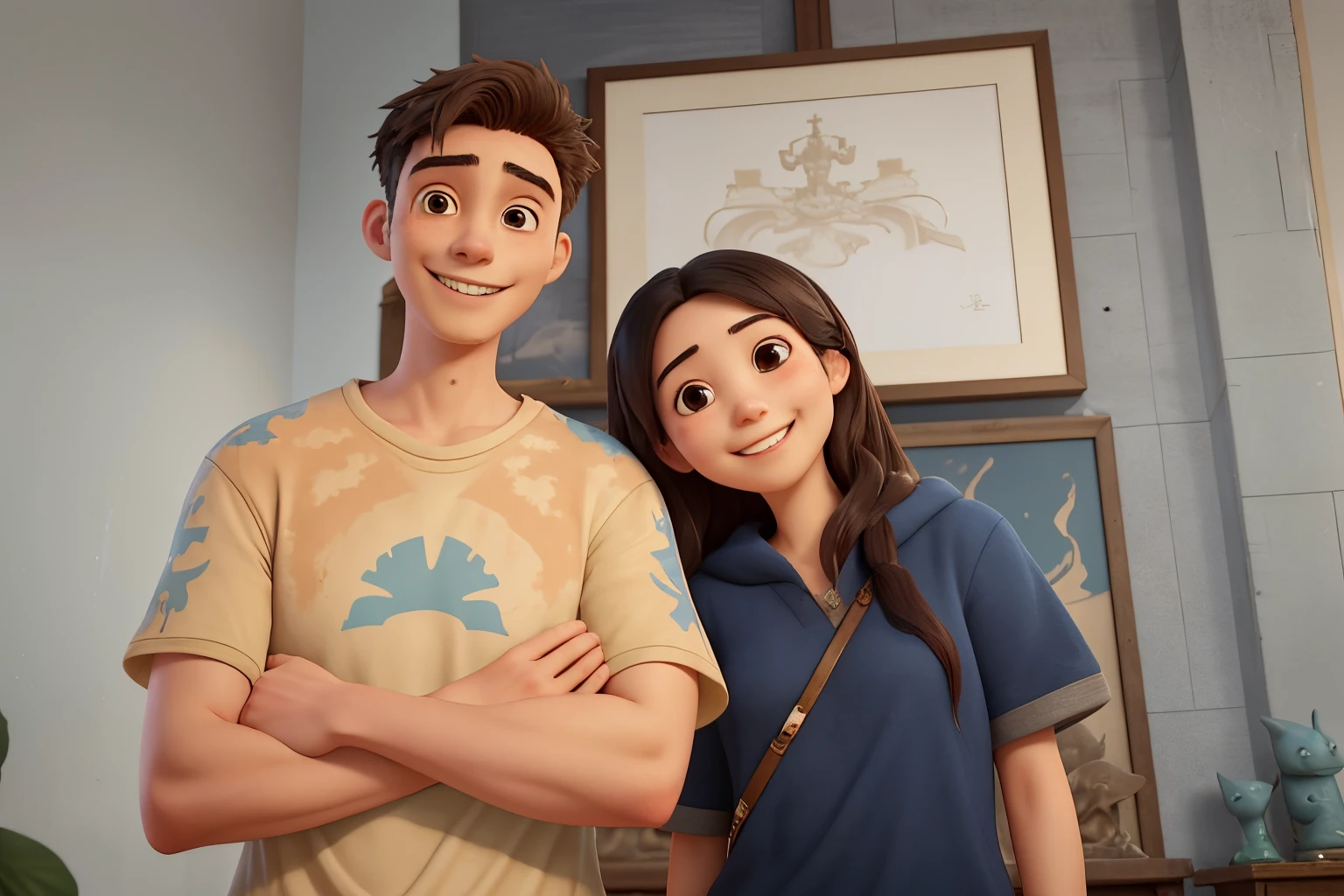 they are two people standing next to each other smiling, ruan jia and brom, tyler edlin and natasha tan, jordan grimmer and natasha tan, ruan jia and joao ruas, photo portrait, random artist, potrait, with her long, both smiling for the camera, by Andrée Ruellan, protrait, famous artist, picture