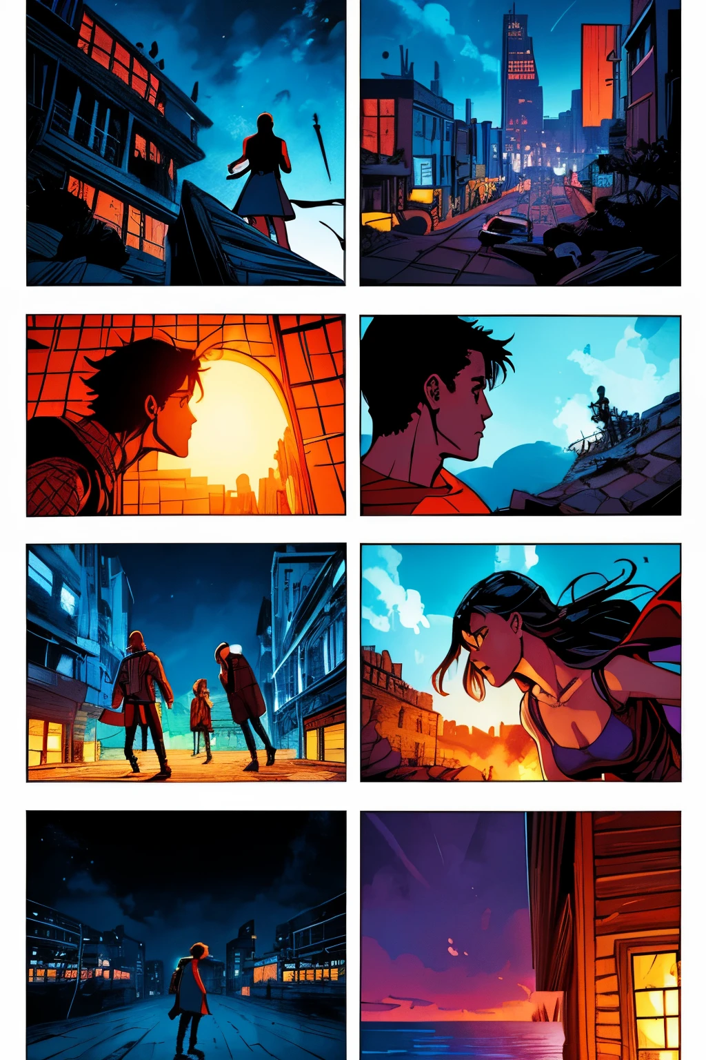 comic book,6-panel grid,wordless,very representative,easy to understand,illustration,high-quality,ultra-detailed,expressive characters,vibrant colors,emotional storytelling,romantic atmosphere,varied camera angles,dynamic poses,subtle lighting,thoughtful composition,cohesive visual narrative.