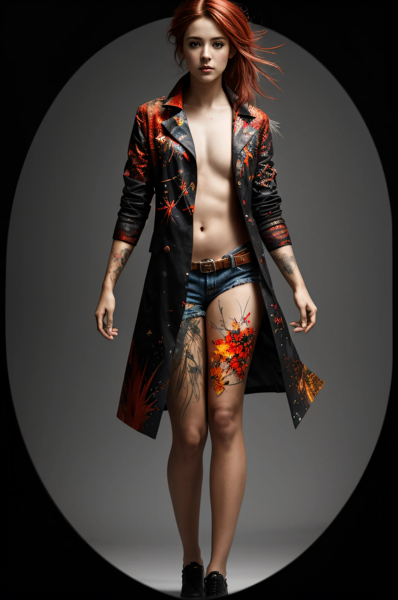 Perfect centralization, Fantastic black-red lightning bolt, deleite, standing up position, Belleza sueca, europea, centro, Looking at the camera, in front of camera, nearing perfection, dynamic, Altamente detallado, liso, foco nítido, 8k, A high resolution, illustration, arte de Carne Griffiths y Wadim Kashin, Personajes de Goldfish