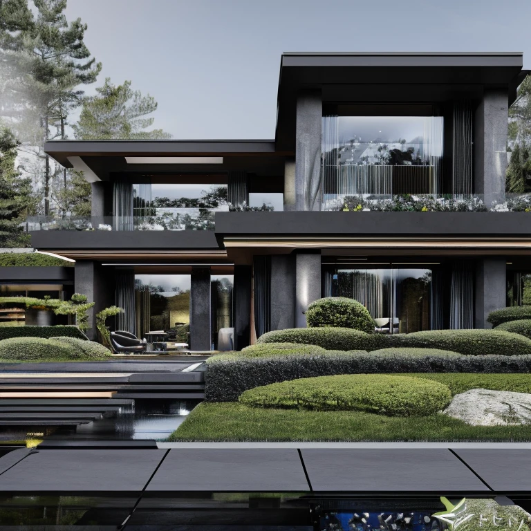 photograph of the facade of an ultra-modern mansion built with black and gray marble, featuring large windows, ecological elements, an entrance to a spacious garage, and surrounded by nature across three floors is as follows:

"(best quality,4k,8k,highres,masterpiece:1.2),ultra-detailed,(realistic,photorealistic,photo-realistic:1.37),architectural masterpiece,modern mansion,black and gray marble facade,oversized windows,ecological design,spacious garage entrance,three floors,serene natural surroundings,expansive landscape,luxurious setting,leading-edge style,meticulous construction,seamless blend of nature and architecture,elegant and contemporary design,sleek and minimalist aesthetics,perfect harmony between lines and colors,sophisticated and refined composition,crisp and sharp details,vivid and immersive colors,abundance of natural light,seamless indoor-outdoor connection,impressive architectural elements,scenic view from different angles,imposing presence and grandeur,awe-inspiring beauty,striking visual impact,stunning blend of elegance and innovation,high-tech features,environmentally friendly materials,sustainable living space,state-of-the-art technology integration"