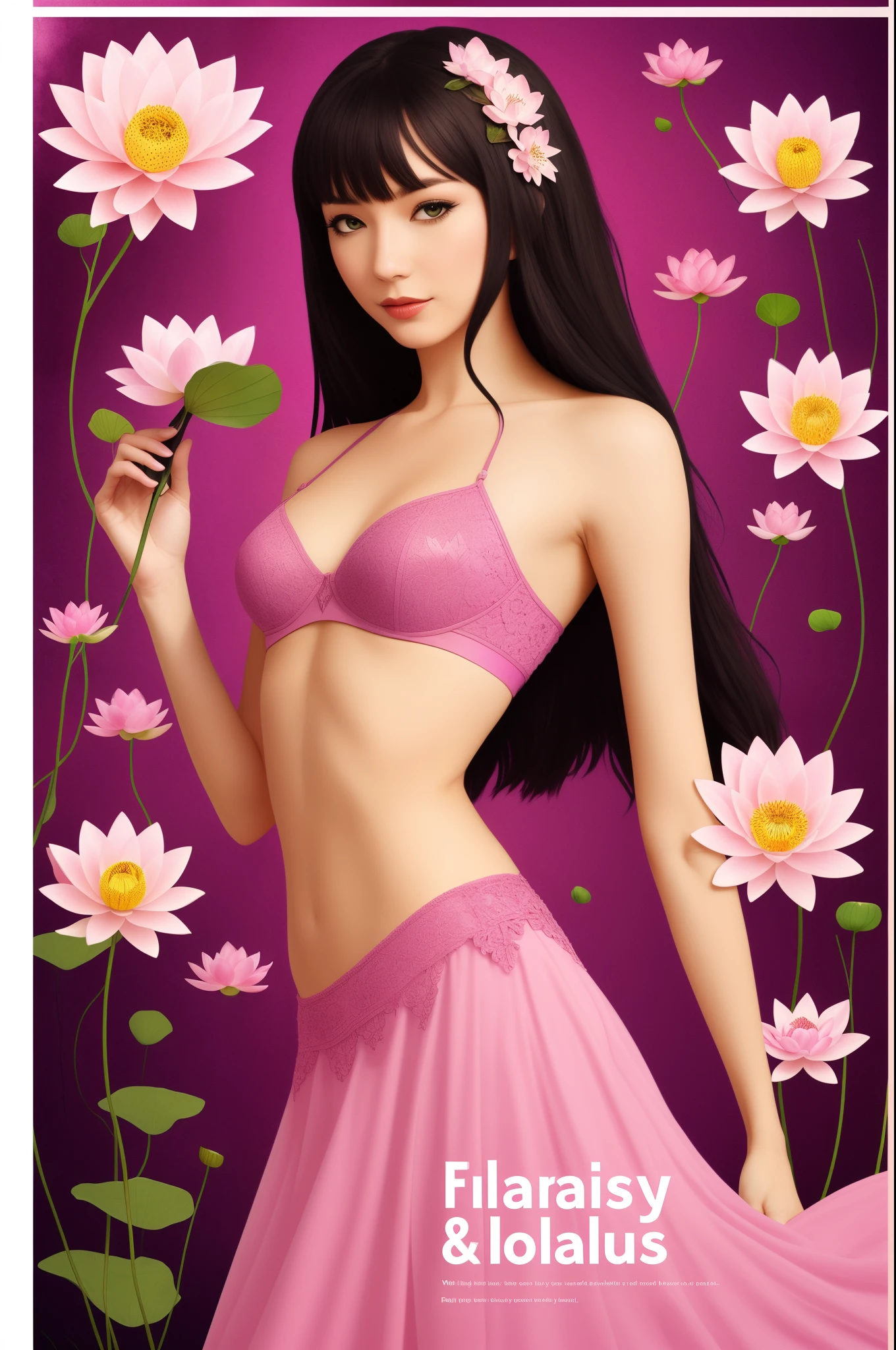 Fantasy pink poster combining lotus and book