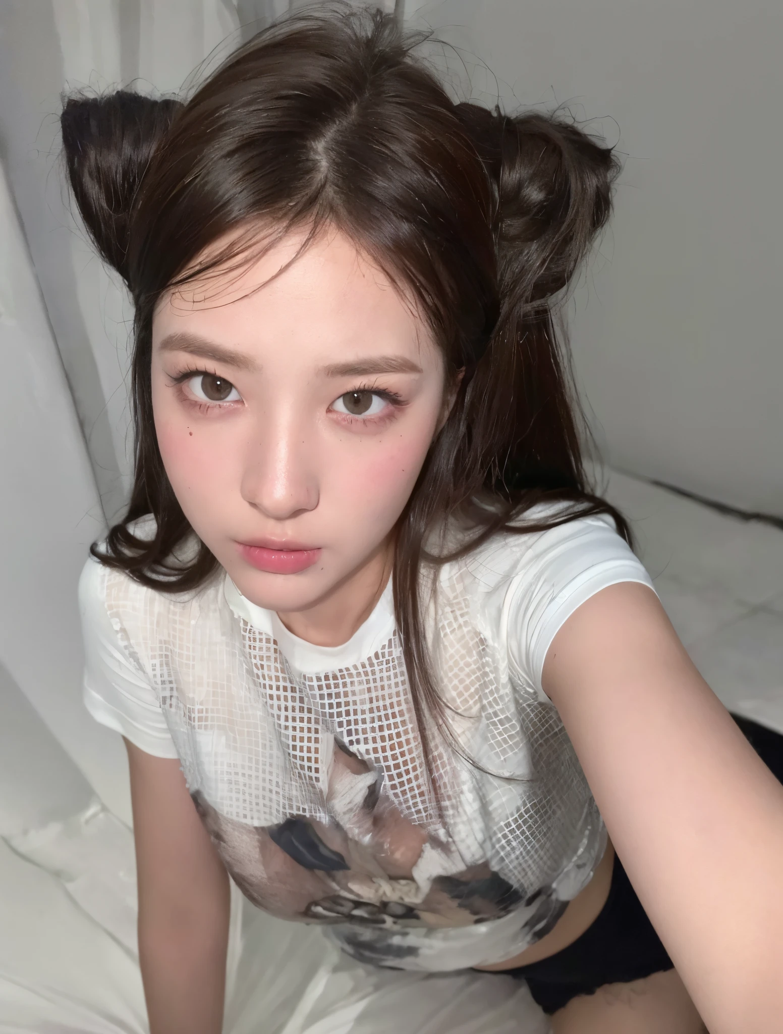 ((Best Quality, 8K, Masterpiece: 1.3)), Sharp: 1.2, Perfect Body Beauty: 1.4, Slim Abs: 1.2, ((Layered Hairstyle, Big Breasts: 1.2)), (Wet White Button Long Shirt: 1.1), (Rain, Street: 1.2), Wet: 1.5, Highly Detailed Face and Skin Texture, Detailed Eyes, Double Eyelids, Looking at the Camera