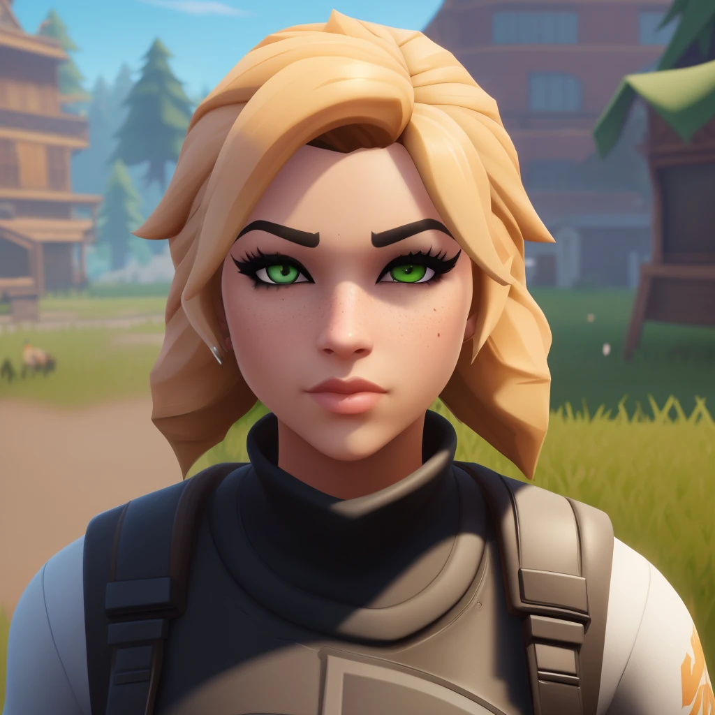 fortnite skin that has green eyes, blond hair, freckles, big lips, lashes