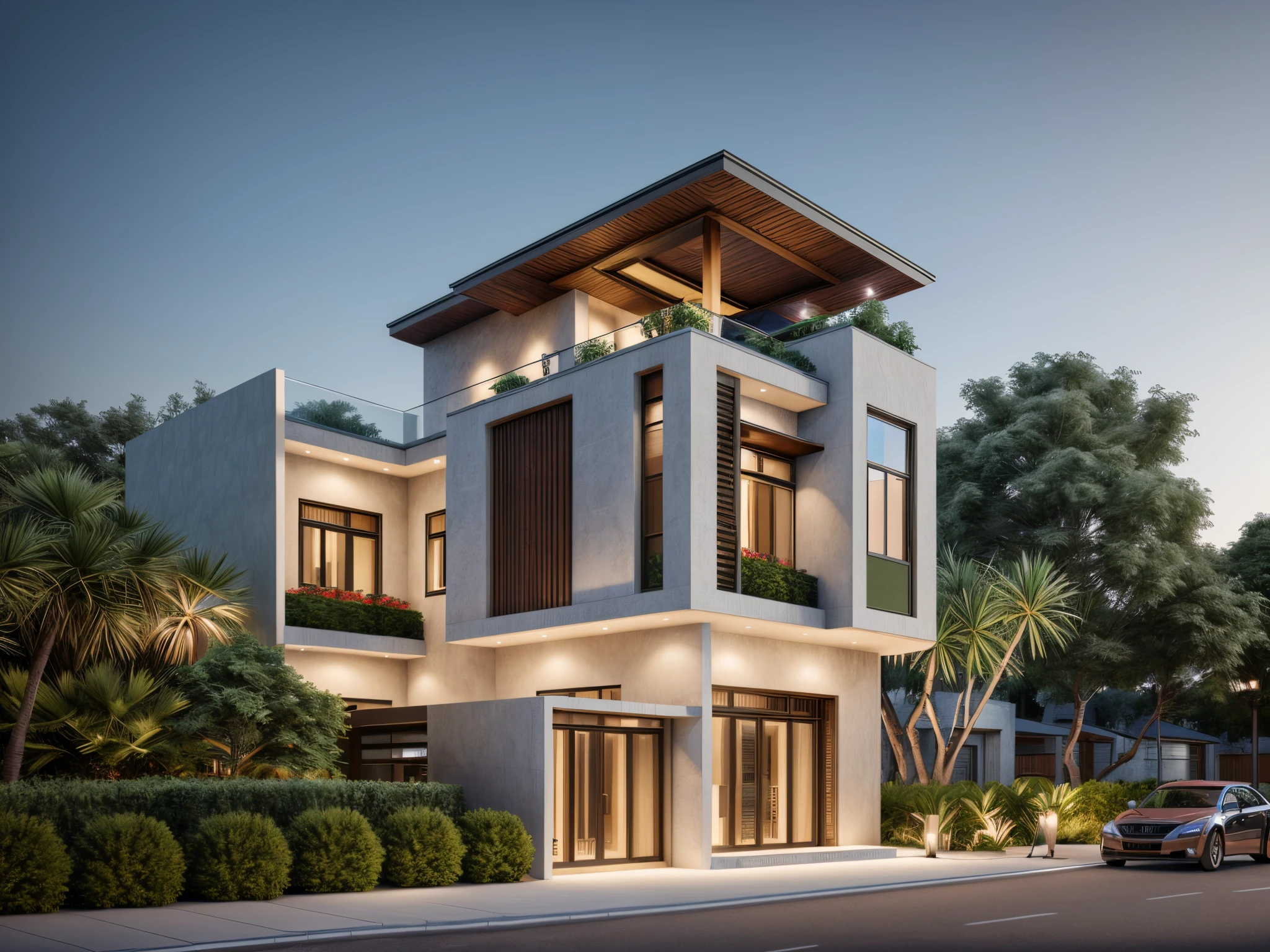 ((Masterpiece)), (best quality), (ultras Realistic), 8k, Raw photo , rendering ,mid-view, precise architectural rendering, residential, artistic render, rendering, rendering of the windigo, award-winning render, high quality rendering, night time render, lighting concept, exterior