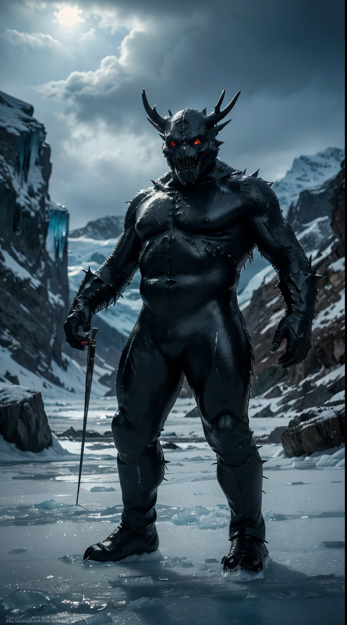 best quality,4k,8k,highres,masterpiece:1.2),ultra-detailed,realistic,Monstruo de la antartida,ice creature,scary,horror,massive,beast,giant,sinister,spiky skin,frozen environment,towering glacier,mysterious,icy breath,glistening ice crystals,menacing presence,dark shadows,frigid temperatures,desolate landscape,ominous,huge claws,glowing blue eyes,unsettling howls,arctic storm,vivid colors,terrifying,monstrous silhouette,harsh winds,dangerous,otherworldly,brutal,creature of the ice depths,icy scales,unforgiving wilderness,isolated,treacherous terrain,abominable,icy winds,unseen horrors,ominous rumblings,battle scars,glacier cave,forbidding,dreadful ice monster