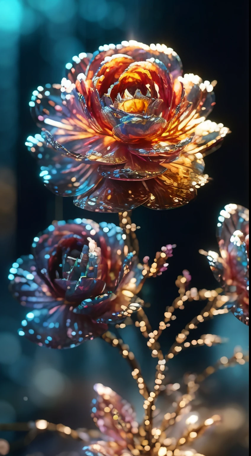 metal peony, florals, fanciful, galaxias, transparent pubic hair, glittery, Sparkling, a gorgeous, Colorful, magical photography, dramatic lights, photo-realism, ultra - detailed, 4K, depth of fields, A high resolution
