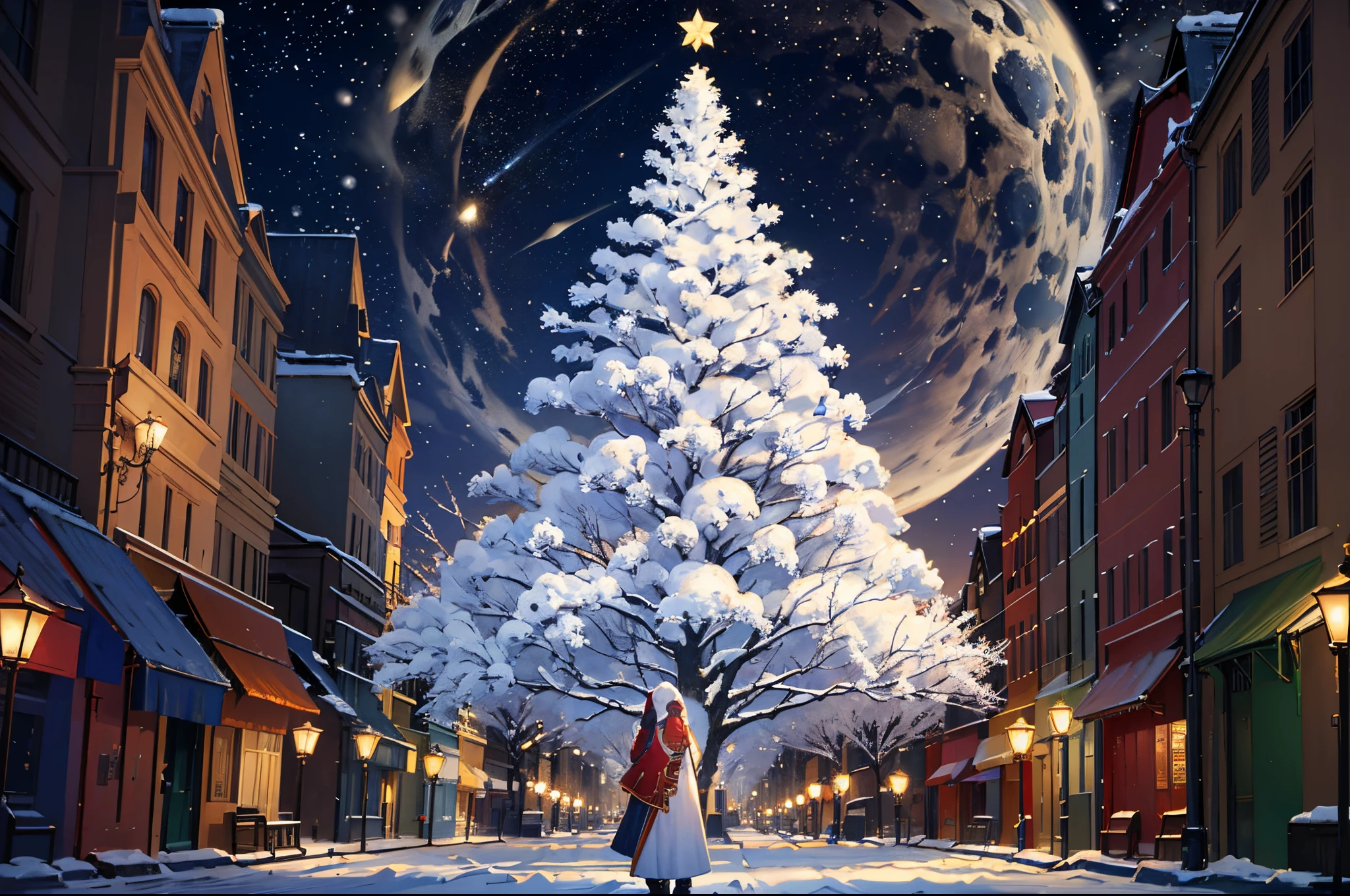 Arafed image of a woman standing in front of a christmas tree - SeaArt AI