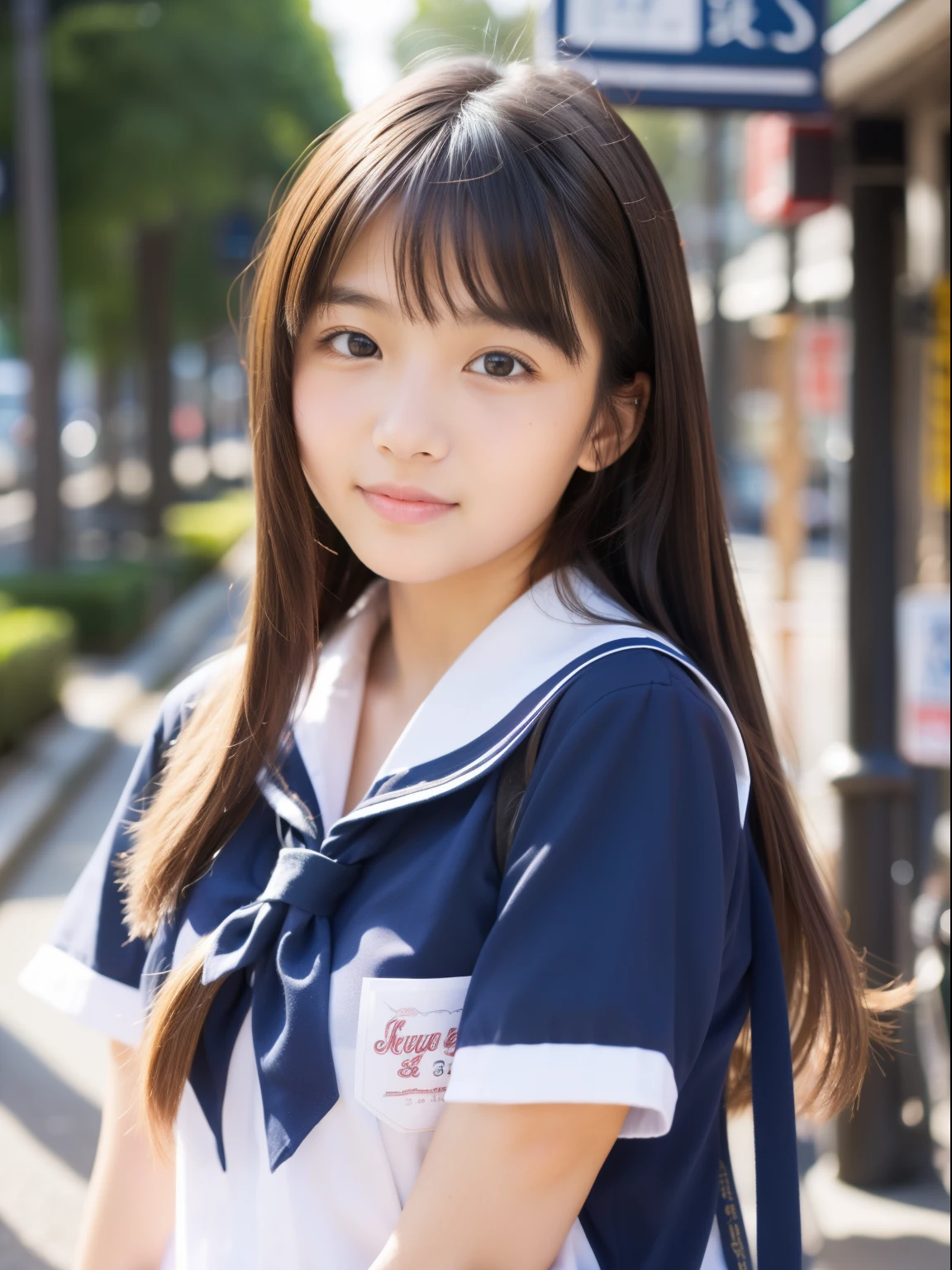 One girl,(Sailor uniform with chest ripped open:1.4),(In the alleys of downtown Shibuya),(RAW Photos, highest quality), (Realistic, photo-Realistic:1.4), masterpiece, Very delicate and beautiful, Very detailed, 2k wallpaper, wonderful, In detail, Very detailed CG unity 8k wallpaper, Very detailedな, High resolution, Hard Light, Grainy,Beautiful detailed girl, Very detailed eyes and face, Beautifully detailed nose, Beautiful fine details,Cinema Lighting,sunlight,Perfect Anatomy,smile, Larger breasts、White bra、Protruding nipples