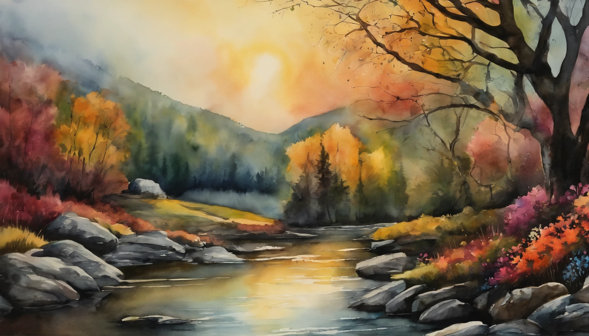 Ink and watercolor paint