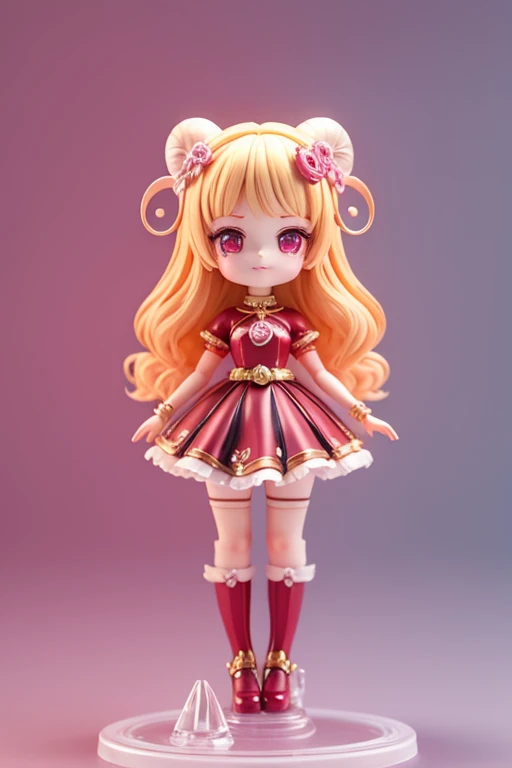 (Same character, front, side, back), (full body); 3d; cute; 3d toy art; toy art; anime style; glitter; horoscope sign Aries; color red; Ram details; ♈ symbol; garnet stone;