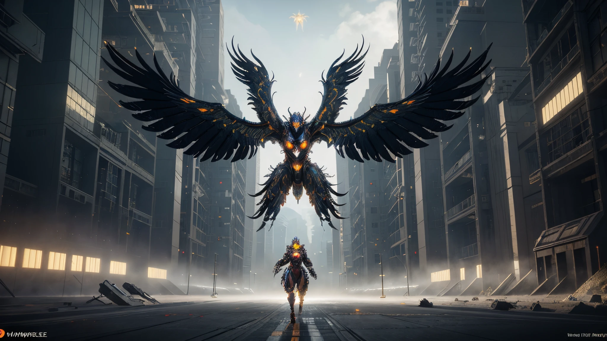 A  mechanical phoenix flies through the sky, Stylized futuristic mechanical phoenix fantasy artwork, 3d render beeple, in the style of beeple, artgem and beeple masterpiece, the solarpunk phoenix, beeple artwork, 4K detailed digital art, beeple daily art, 4k highly detailed digital art, beeple art，Epic art of symmetry，（（best qualtiy））， （（tmasterpiece））， （high detal：1.3）， 。.3D，（cyber punk perssonage：1.2），robbot，（Mechanicalweapon：1.1）， Mechanical Phoenix， raincoat， number （disguise： 1.3），Symmetrical epic fantasy art, hdr（HighDynamicRange）