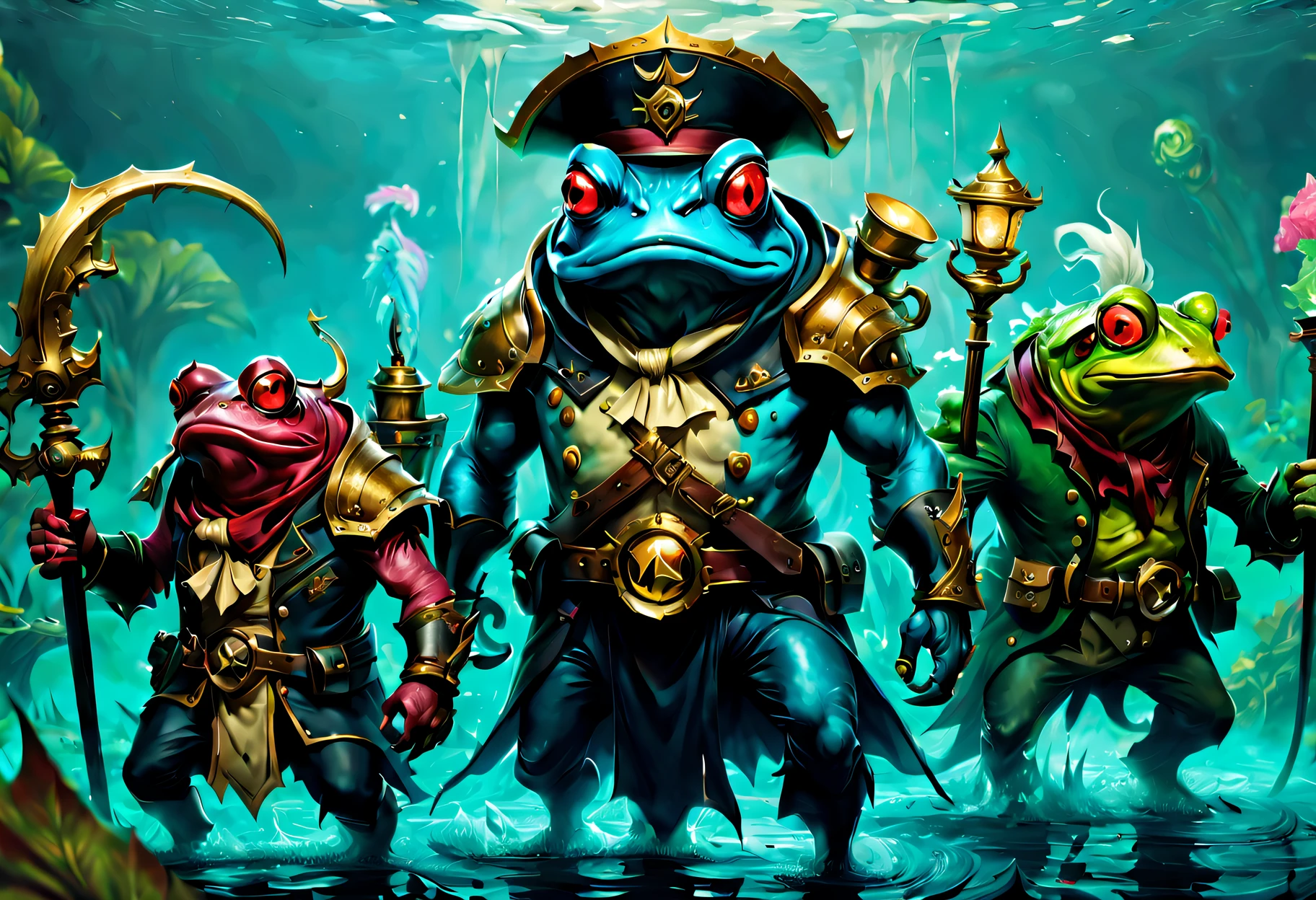 league of legends monsters by meztodo dc, in the style of soggy, 19th century, neo victorian, bronzepunk, marine painter, close up, frogcore