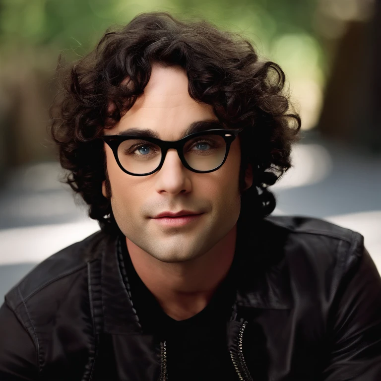 Leonard is short with curly black hair and glasses, portrayed by Johnny Galecki,The Big Bang Theory,Leonard is short with curly black hair and glasses, portrayed by Johnny Galecki,face,photo