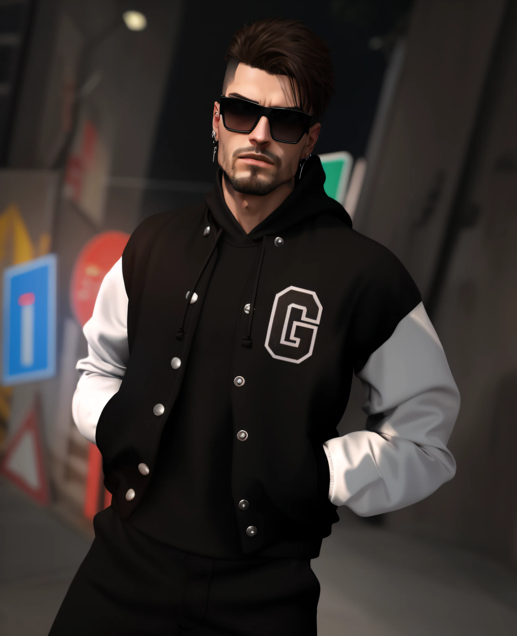 sharp man in a black and white jacket and sunglasses, inspirado em Aleksander Gine, Cyberpunk Rua Goon, No estilo Jordan Grimmer, Estilo de Greg Rutkowski, sem capuz | | sombreado realista, inspirado em Alexis Grimou, inspirado em Gang Se-hwang, Estilo Greg Rutkowski, Roupas de rua, inspirado em Gang Hui-an, lighting cinema
