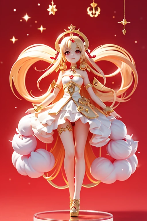 (Same character, front, side, back), (full body); 3d; cute; 3d toy art; toy art; anime style; glitter; horoscope sign Aries; color red; Ram details; ♈ symbol; garnet stone;