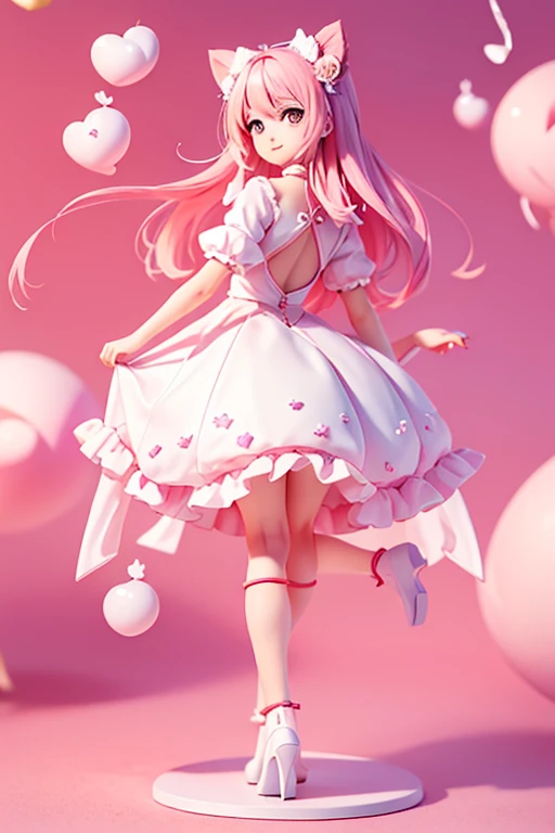 (Same character, front, side, back), (full body); 3d; cute; 3d toy art; toy art; anime style; glitter; horoscope sign Virgo color pink; Virgin details; ♍ symbol; rose quartz stone;