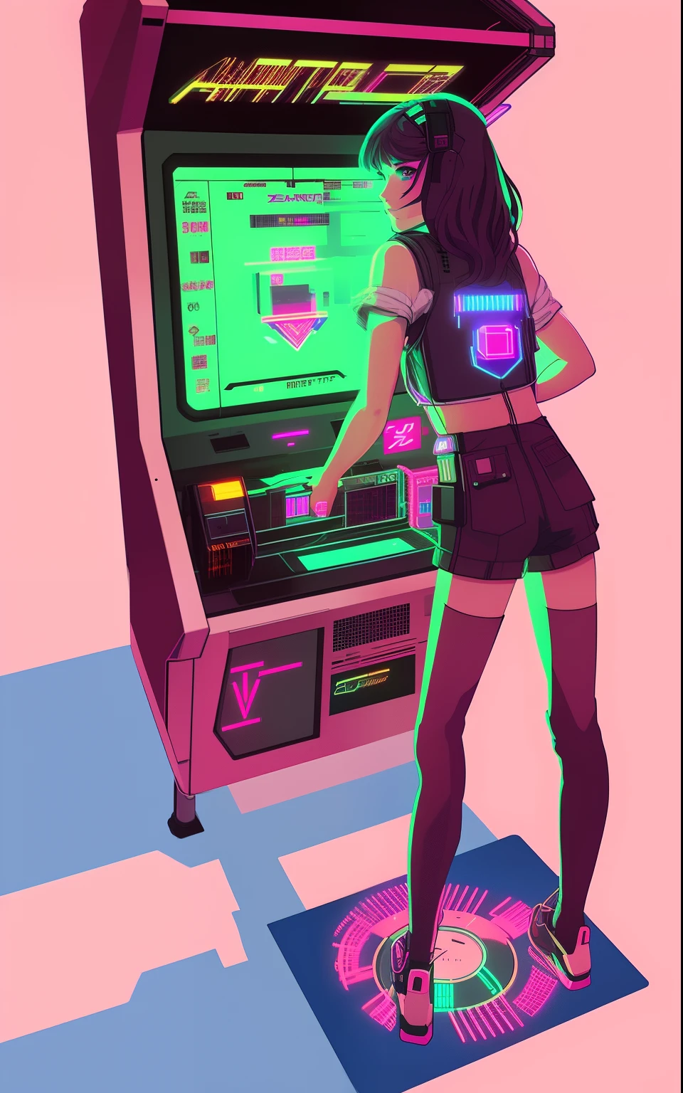 (best quality, masterpiece), 1girl, holo jacket, cyberpunk, neon, fog, (cartoon: 1.5), sexy, thong, big chest, tight, small, small, neon signs, ramen shop, fishnet very low, transparent, very long hair, from the back, ass, bubble butt, string