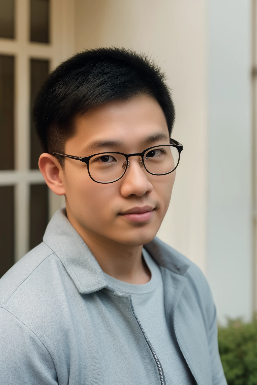 (Andrew Thomas Huang, oval face, eyeglasses, (((neat muscular)))), casual outfit