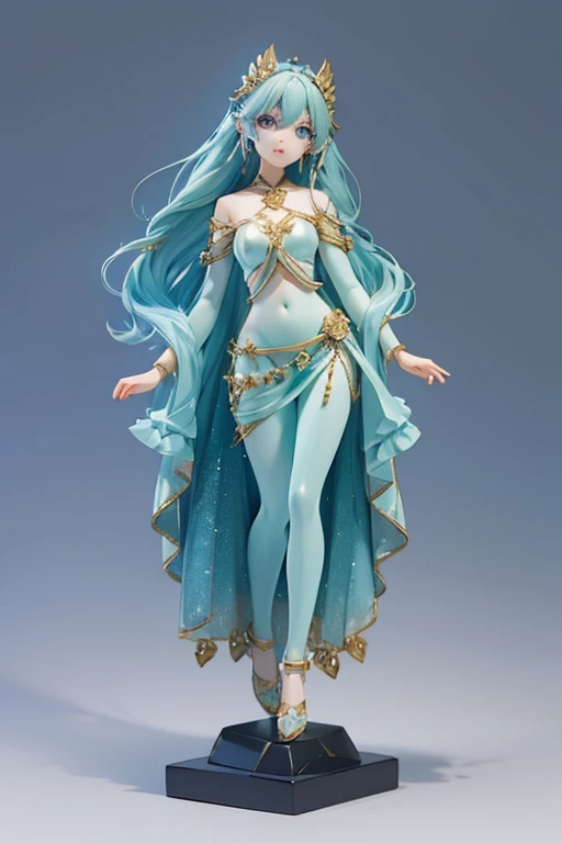 (Same character, front, side, back), (full body); 3d; 3d toy art; toy art; anime style; glitter; labradorite stone goddess
