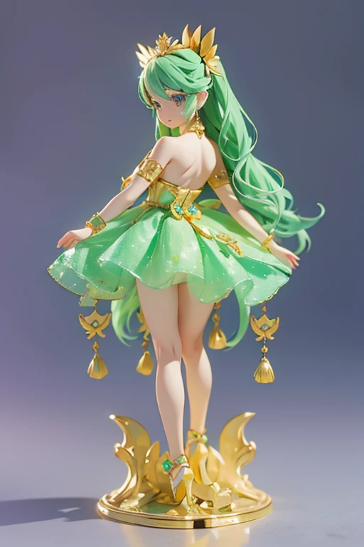 (Same character, front, side, back), (full body); 3d; 3d toy art; toy art; anime style; glitter; Chrysoprasestone goddess