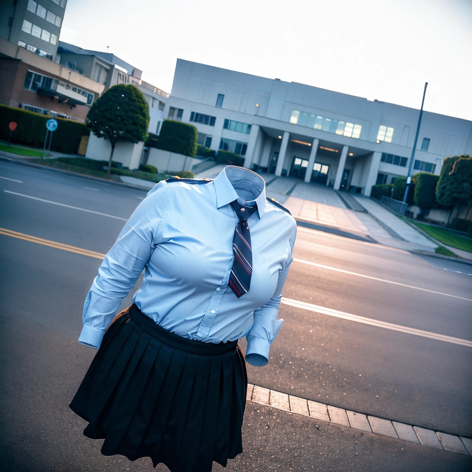 chubby, fat, school uniform, school tie, going home from school, (sopping clothes), (Swayback stance, Seductive pose), (invisible:1.5, no humans:1.5, headless:1.5, faceless:1.5), (cute big breasts), (8k, RAW photo, best quality, masterpiece:1.2), (realistic, photo-realistic:1.37), photon mapping, radiosity, ((Hasselblad photography)), physically-based rendering