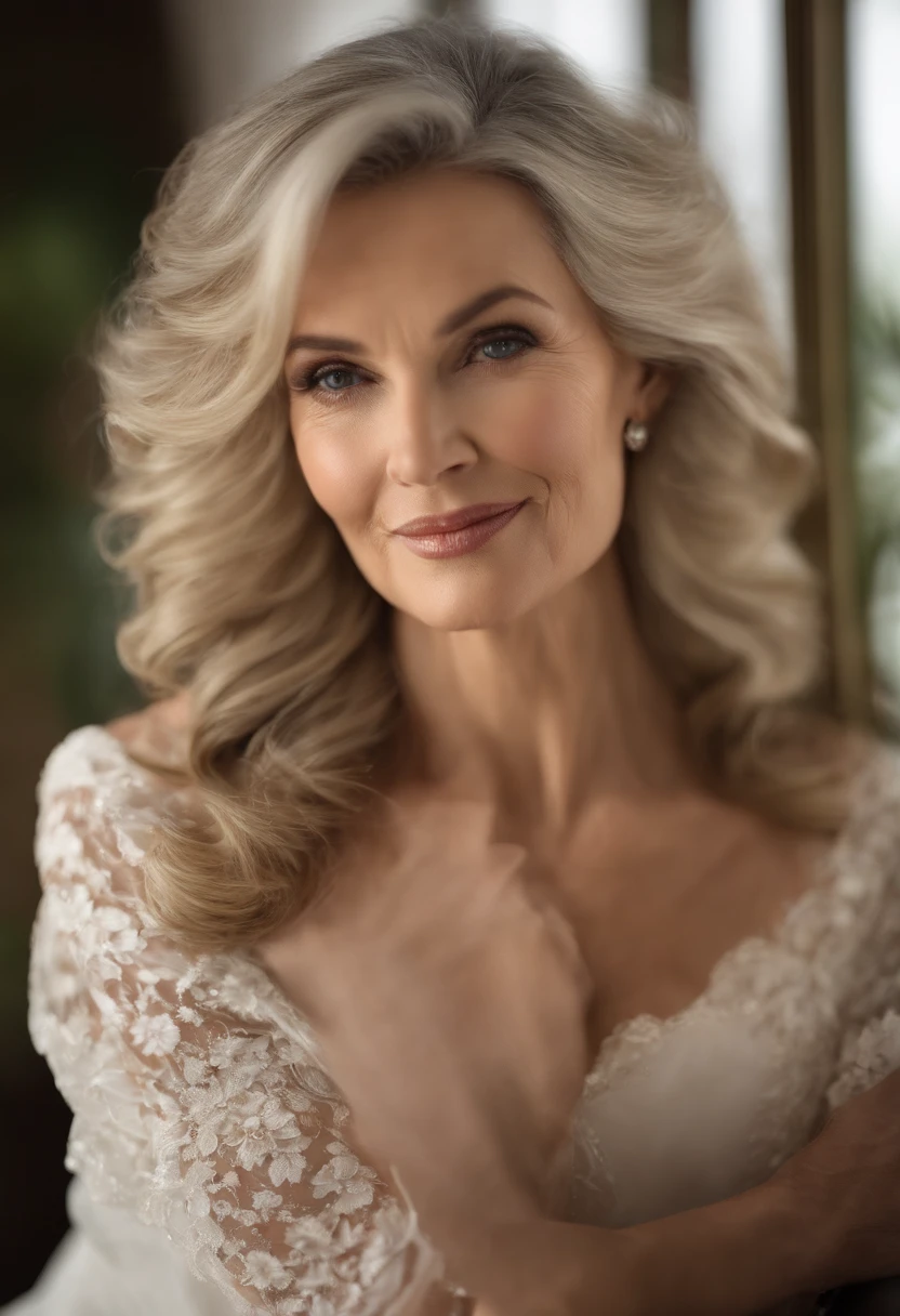 Middle age,Beauty matures、self-assured、 Beautiful eyes、Delicate facial features、Stylish and generous、Elegant and decent、 confident demeanor、Cross your hands and face forward、 well manicured、Stylish and innovative、A hairstyle that exudes the charm of mature women