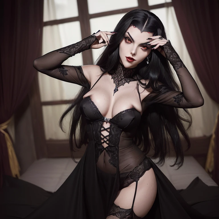 (((Imagem))) (((VAMPIRA SOMBRIA))) (((LINDA GAROTA ARISTOCRATA))) (((FACE JOVEM E BONITA))) ((( juventude e beleza))) (((CABELOS NEGROS LONGOS E OLHOS SEDUTORES))) ((( EXIBINDO CORPO INTEIRO SENSUAL))) (((vampira adulta bem vestida, middlebreasts))) (((attractive and seductive scene))) (((ARTE DETALHISTA E PERFEITA)))