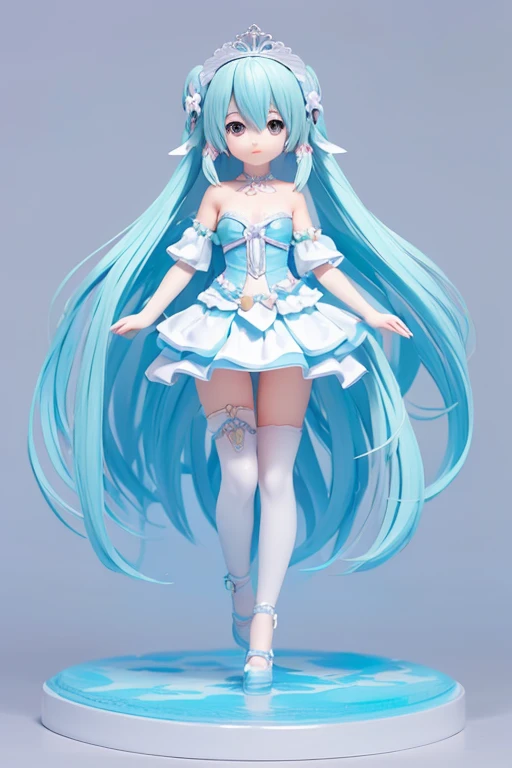(Same character, front, side, back), (full body); 3d; 3d toy art; toy art; anime style; water element goddess
