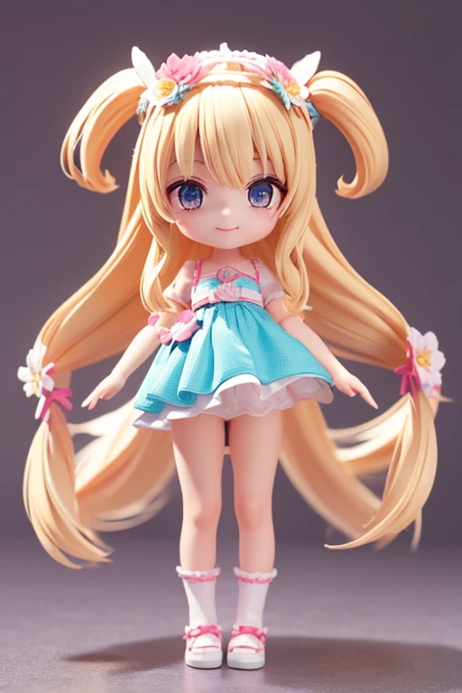 (Same character, front, side, back), (full body); 3d; 3d toy art; toy art; anime style; flower girl