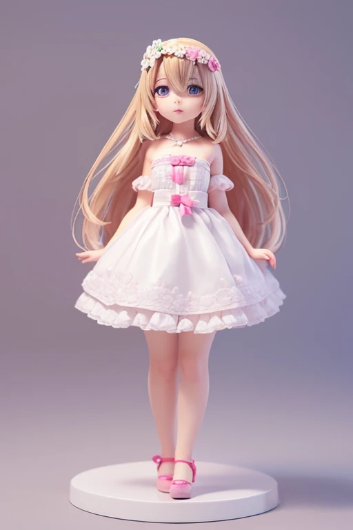 (Same character, front, side, back), (full body); 3d; 3d toy art; toy art; anime style; flower girl