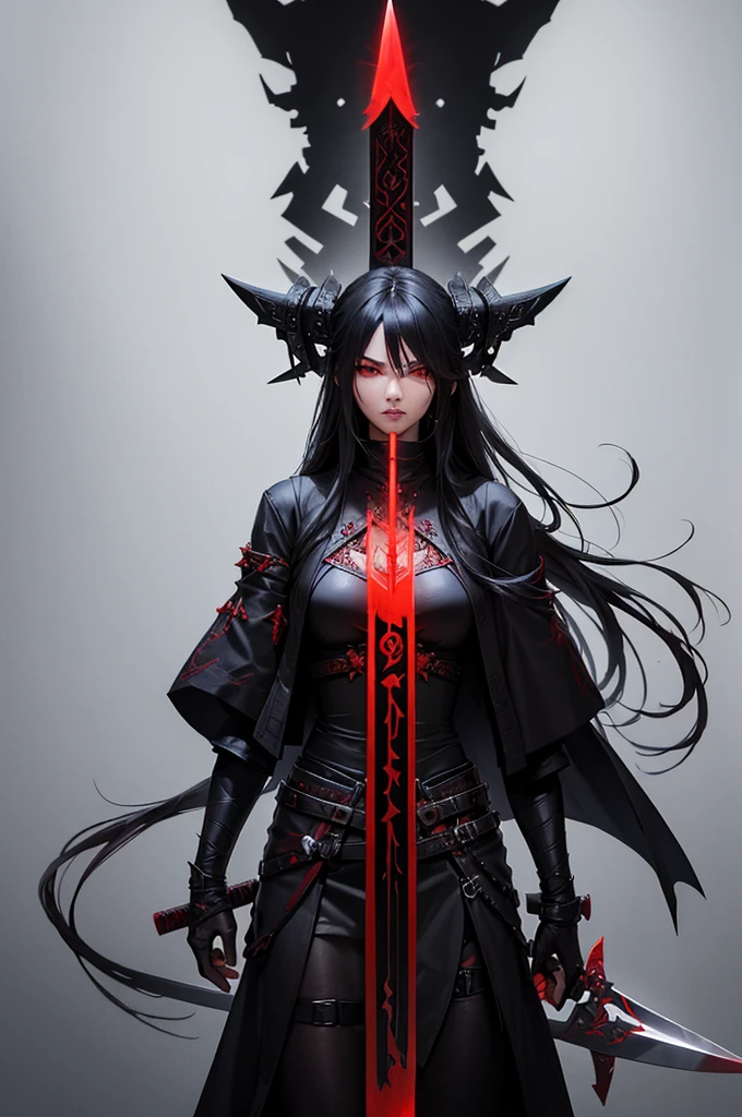 mournblade: a large legendary sword with demonic details, black blade, red runes, long blade, long sword, 2 handed sword