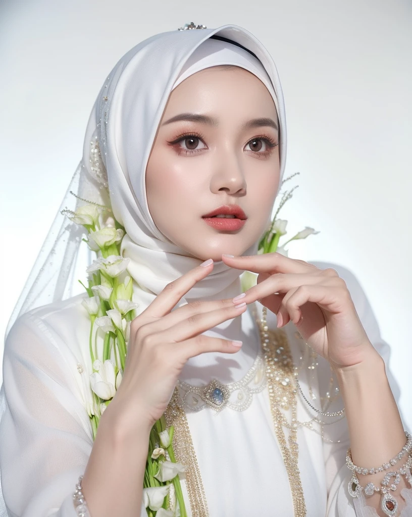 1girl, muslim, pregnant girl, big belly, wearing a white veil and a white dress, white hijab, semi realism, with professional makeup, huge breast, nipple piercings, siting on the table, dynamic pose, nsfw, busty, milf, overaction, fever, complex background, chaos composition, epic, never before, full body portrait, darkness graces every curve, incredible elegance in gloom. Divine proportion. DamShelma style, 32k, intricate background, perfect facial features, hyperrealistic, 32k oil painting, oil splash, liquid splash, traditional beauty, by Basuki Abdullah, inspired by Basuki Abdullah, traditional, traditional makeup, milky white skin, close up potrait, hijab, siya oum, inspired by reyna rochin, hana alisa omer, inspired by Shaddy Safadi