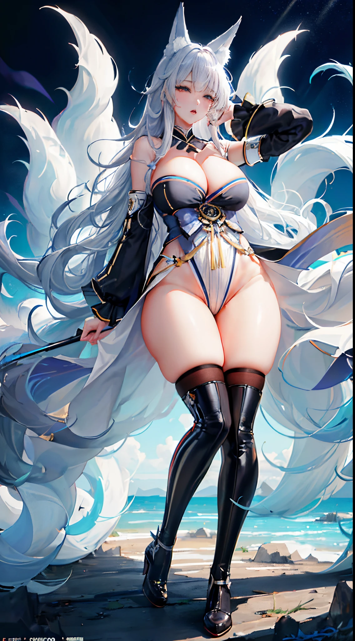 The erection(( 1 extremely tall, strong, plump and sexy girl, Extra-long silver hair, Two meters long hair, Shinano \(azur lane\), Blue Hakama, Ahegao, , , femele , fox ear, 9tails, 9 fluffy and long fox tails //She has an extremely exaggerated and huge thick butt,Elongated waist,Extremely exaggerated and huge thick buttocks,Super long big thick legs,Extremely exaggerated thick leg muscles,full body shot shot,Intricate and gorgeous ancient costumes,Black booties,
)), computer graphics image processing, ((high qulity:1.2, tmasterpiece:1.2)), absurd res, A high resolution, (8K分辨率), 8K, 8kres, 8K分辨率, high detal, Detailed and complex, Complicated details, Highly complex details, Lots of ridiculous details, Hyper-Resolution, hyper HD, megapixel, ((full body shot shot:1.2)), sportrait,