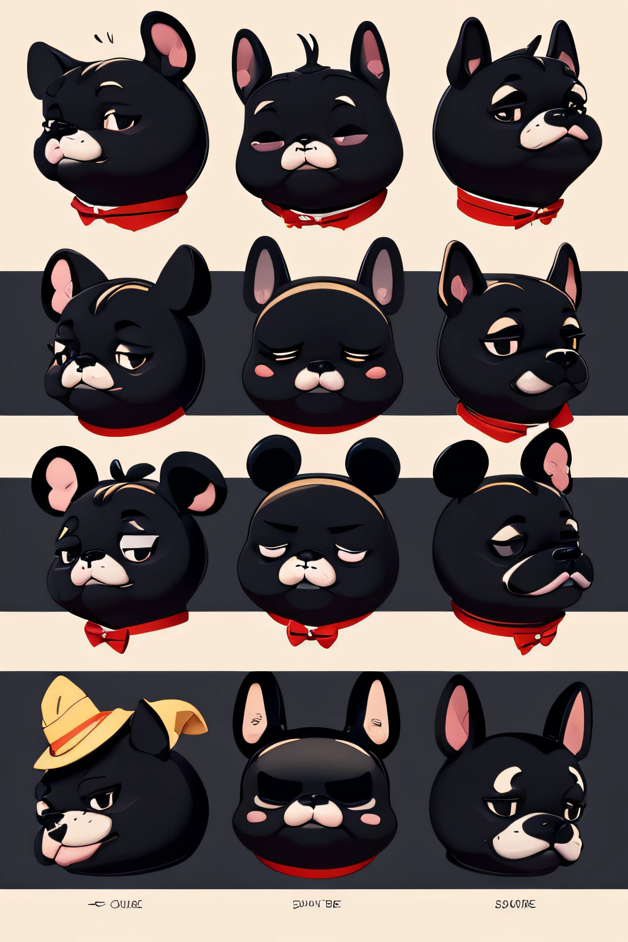 French Bulldog,Dispose,Dispose,anthropomorphic styles,Disney style,Black strokes,differentemotions,Multiple pos and expressions,8K,style cute,Uncle temperament,differentemotions,Plain white background