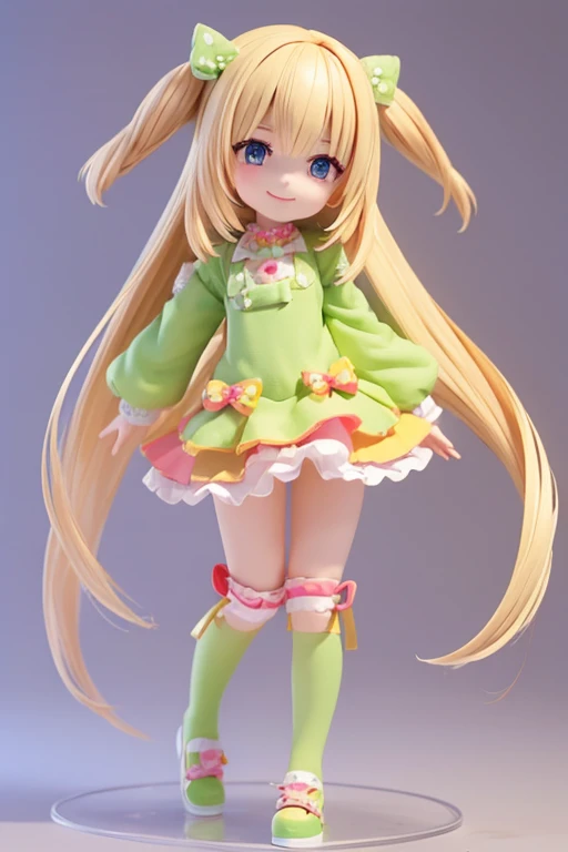 (Same character, front, side, back), (full body); 3d; 3d toy art; anime style; glitter; kiwi fruit girl;