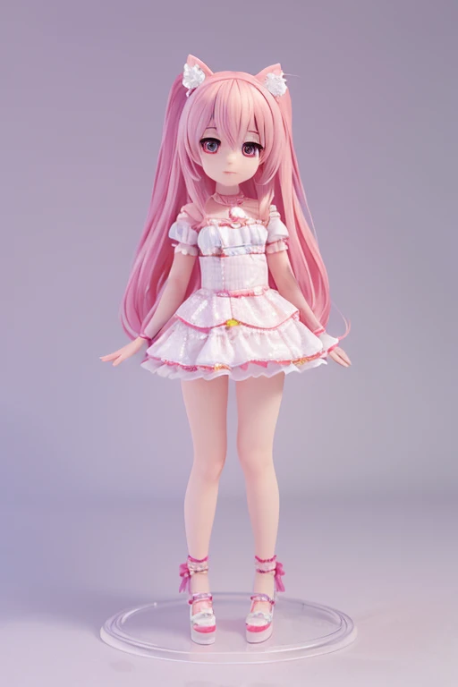(Same character, front, side, back), (full body); 3d; 3d toy art; anime style; glitter; cherry fruit girl;