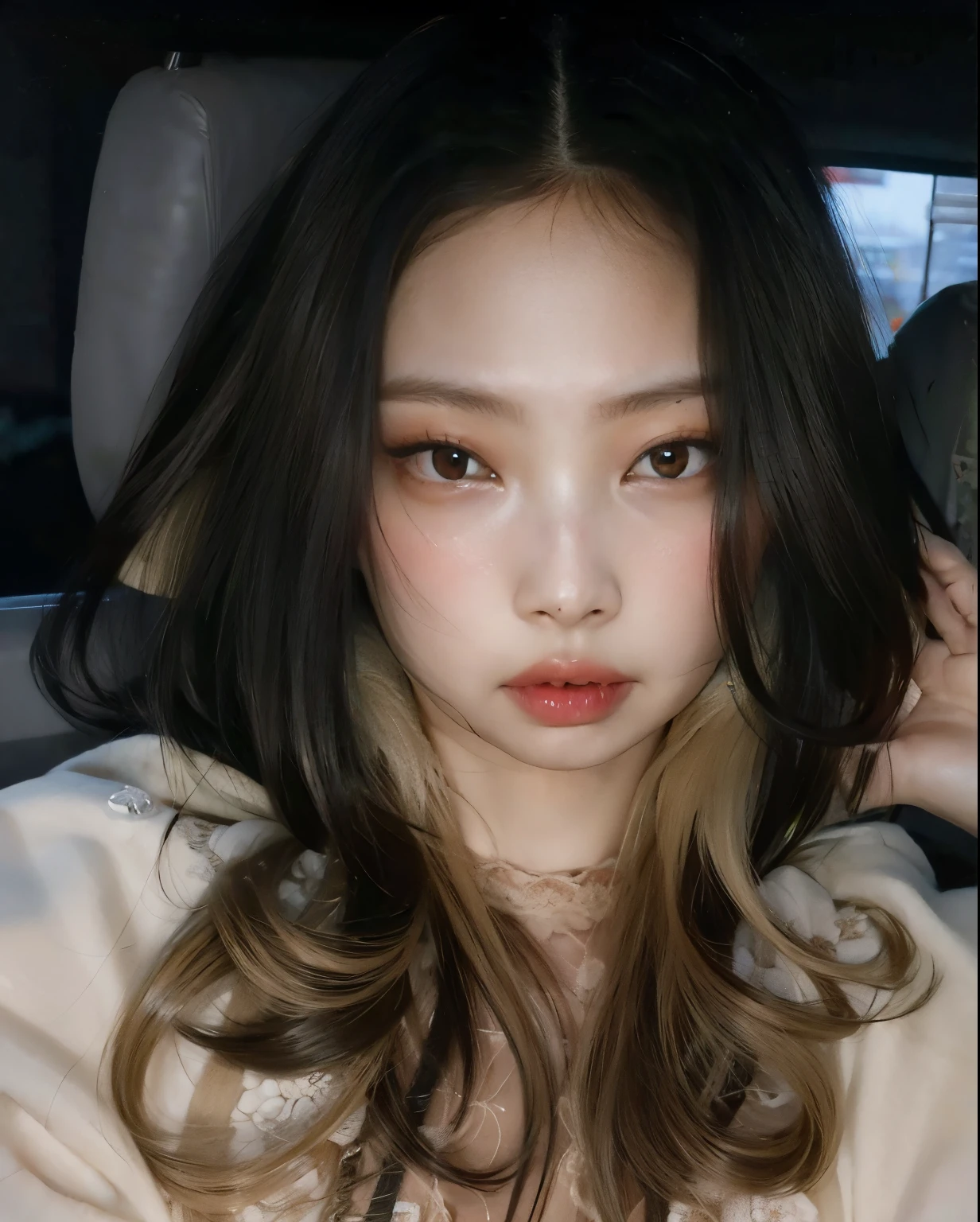Araffada woman with long hair and a black jacket in a car., jennie pink black, Jossi de Blackpink, Heonhwa Choe, roseanne park by blackpink, parque me, Jaeyeon Nam, ulzzang, Jinyoung Shin, pale and light skin!!, korean girl, beautiful south korean woman, Sun Yunjoo