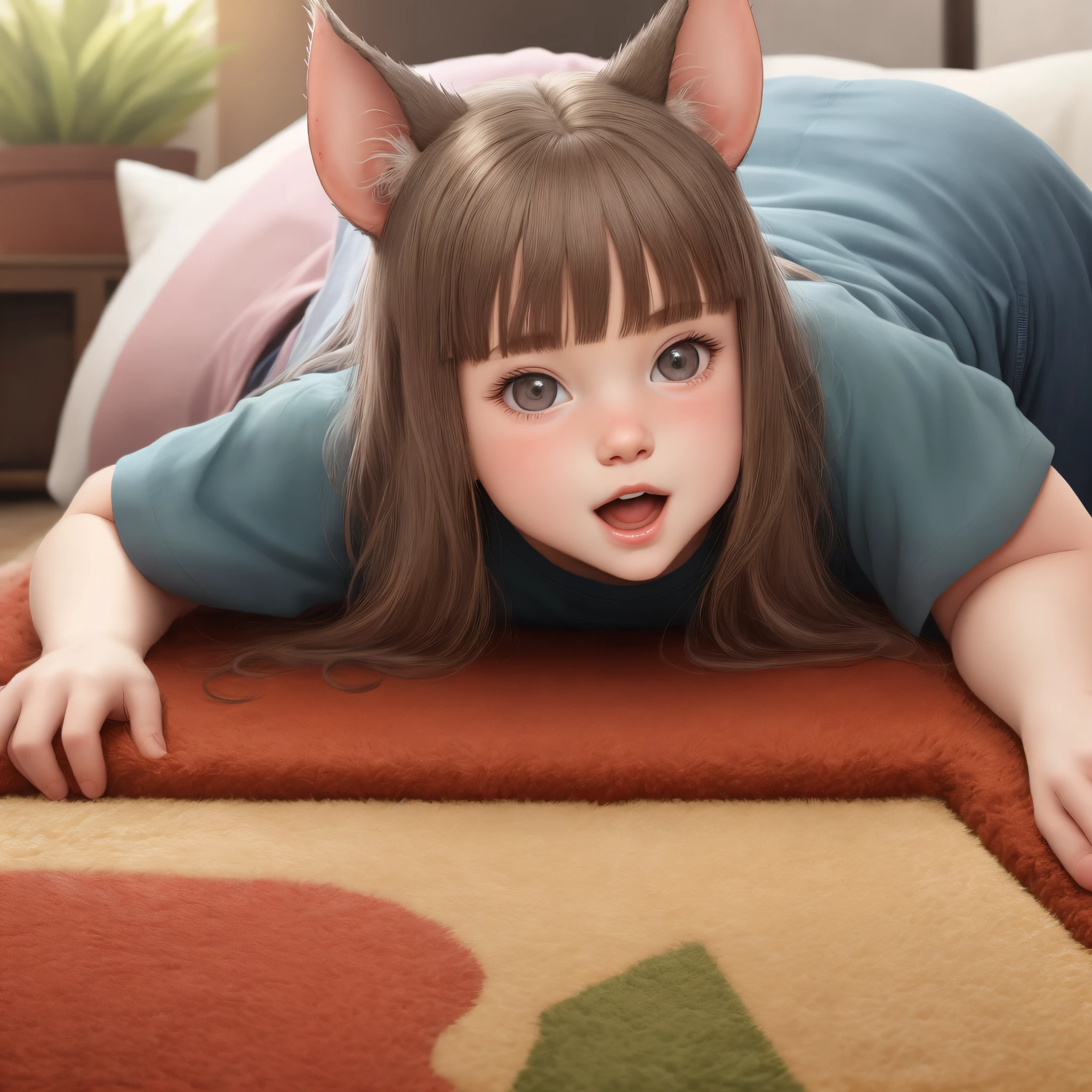 3d, Kemono, a chubby female white tiger furry, white fur,short height, small breasts,chubby, realistic asian body line, gold long hair, chubby, saggy breasts, in hotel room, big nipples, lying on bed,a black male cat furry, saliva, suffocated, grabbing head, butt, first person view, pussy, from female's back, pussy penetration, moaning