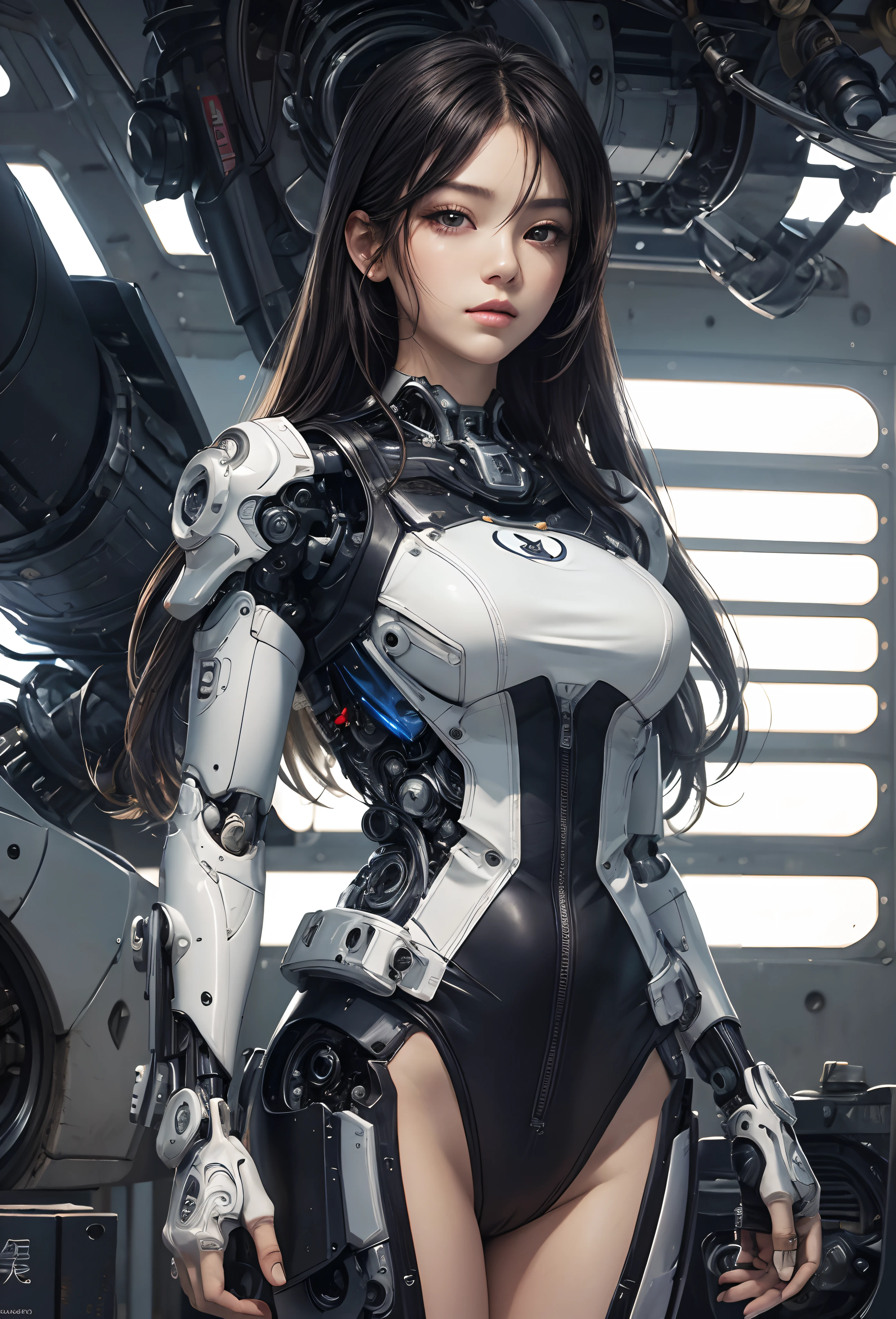 (Detailed illustrations,Very detailed and detailed drawing,Delicate lines with slow and rapid,Realistic texture expression),[Color tressed main line],[Briefing Room Background],([HENTAI] ANIME (JapaneseGirl (Beautiful fece) Cyborg ) [Wild Hair]) well-muscled [[KARATE]] Both arms of the machine [Built-in V8 engine:0.3],(Black leather jacket) ([a tiger] Translucent rubber inner) [Tiger Stripe],[[Chrome coating:0.5]],(Science Fiction Mechanical [Bioengineering]),(Intricate and beautiful decoration [Dense detail]),(Fine and beautiful skin expression [Transparency]),[Perfect eye details (Iris beautifully drawn in every detail)[Jewel-like eyes]],[long and beautiful eyelashes],[Meticulously drawn hair [More on beautiful and shiny hair]],(Perfect hand details [Beautiful fingers without breakdowns [Beautiful nails]]),(Perfect Anatomy (Perfectly proportioned)) [[Full body like]],[Ideal color coordination(Accurate simulation of light-material interactions)],(HighQuality,[Precision Detail] hight resolution,(detaileds,high-detail)),[Visual art that conveys a sense of narrative].