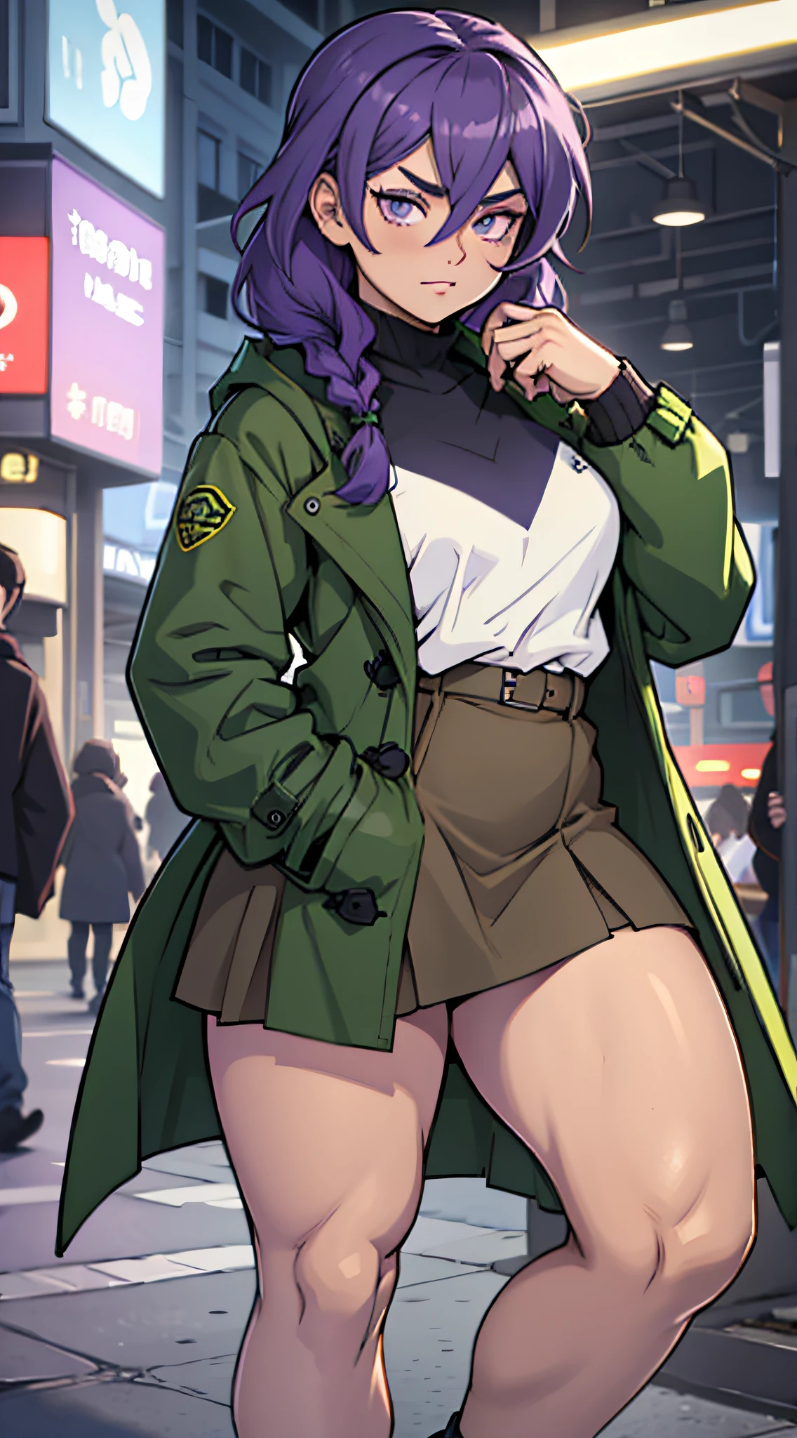 art by kipteitei, 1girl, dark green hair , hair in pony tail, maki zenin from the anime jujutsu kaisen, big plump belly, huge belly, pretty face, nose, lips, beautiful eyes, circle glasses, (best quality, masterpiece, 4k, sharp focus), professional photograph, sharp focus, dramatic, award winning, cinematic lighting, octane render, unreal engine, volumetrics dtx,