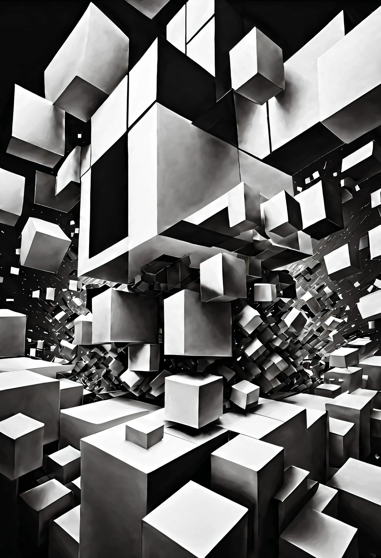 art-style,Black and white,complex multidimensional cube