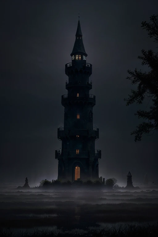 Stealthy Shadow Tower in the Moonlit Swamp:

    Biome: Moonlit swamp surrounded by mist and ancient trees.
    Color: Dark, shadowy hues like deep purples and midnight blues.
    Roof: Shimmering, star-mapped roof with illusionary cloaking spells.
    Location: Hidden amidst the twisted trees of the swamp.
    Prompt: "Craft an eerie scene featuring a wizard's tower concealed in the moonlit swamp. Capture the dark, mysterious colors, and emphasize the illusionary cloaking spells on the star-mapped roof."