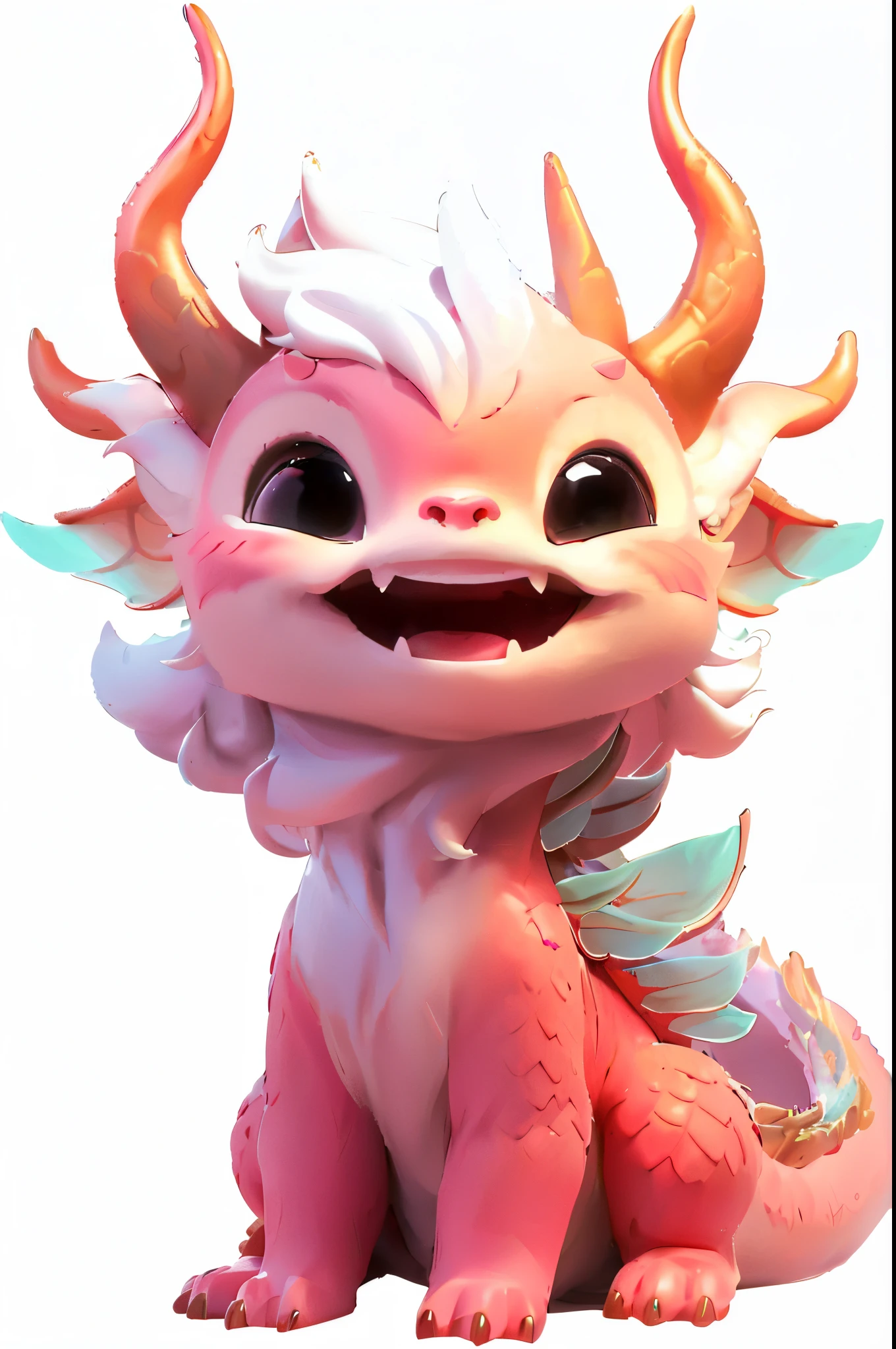 Close-up of pink and white dragon statue,The smile is bright, lovely digital painting, Beeple and Jeremiah Ketner, cute little dragon, Soft and delicate dragon-like characteristics, Cute and detailed digital art, rossdraws global illumination, adorable creature, Wop Ross Draw, adorable digital art, Wojtechfors, rossdraws cartoon vibrant, Cute 3d rendering,HD 4K