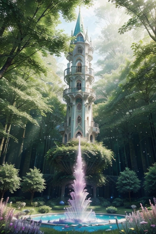 Harmony Haven Tower in the Harmonic Glade:

    Biome: A magical glade resonating with harmonious energies.
    Color: Soft pastels and ethereal hues, radiating a calming aura.
    Roof: A crystalline dome that resonates with ambient magical sounds.
    Location: At the heart of the harmonic glade, surrounded by enchanted flora.
    Prompt: "Illustrate a tranquil wizard's tower in a harmonic glade, emphasizing the soft pastels and the crystalline dome that resonates with magical sounds."