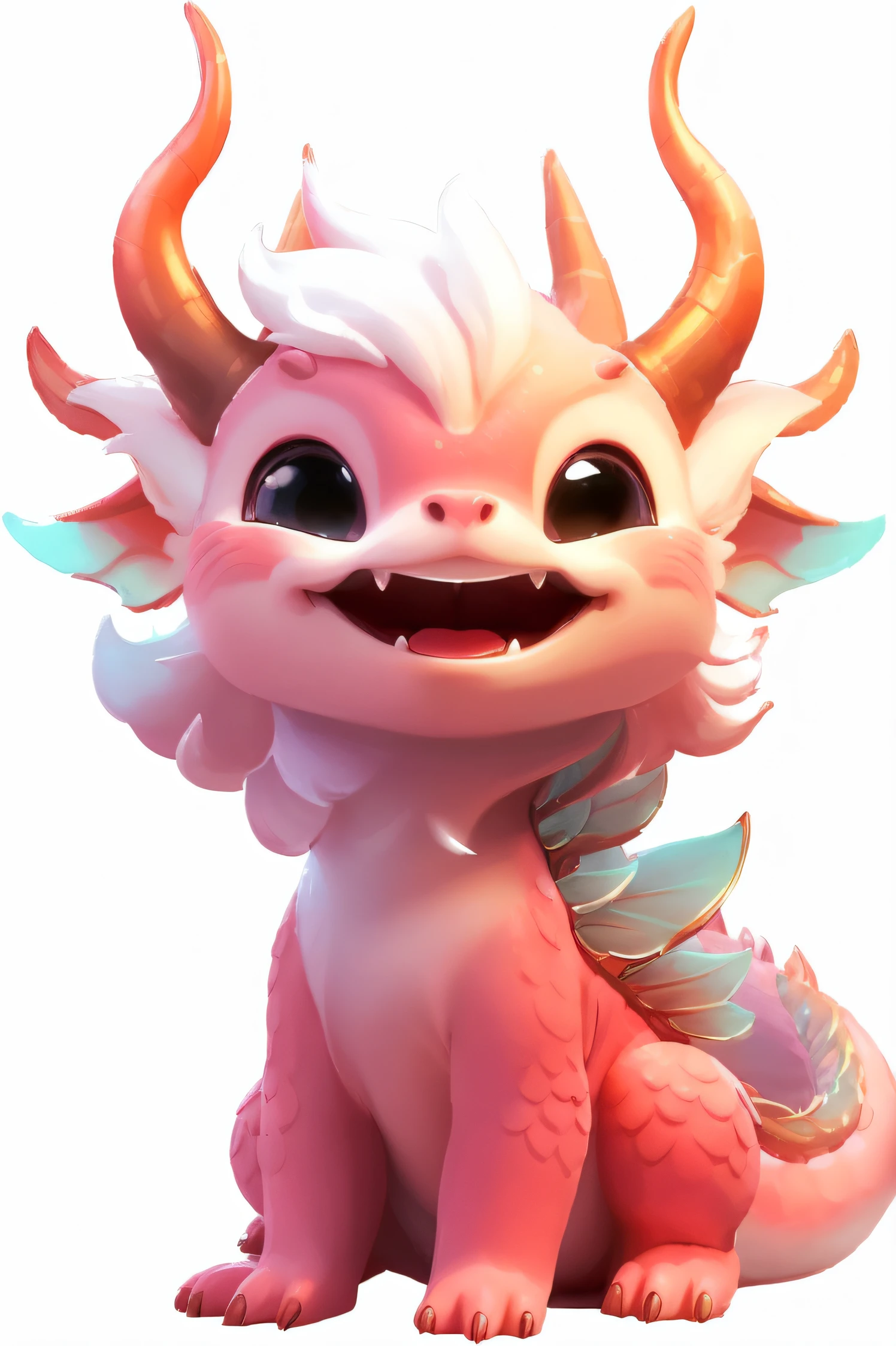 Close-up of pink and white dragon statue，The smile is bright, lovely digital painting, Beeple and Jeremiah Ketner, cute little dragon, Soft and delicate dragon-like characteristics, Cute and detailed digital art, rossdraws global illumination, adorable creature, Wop Ross Draw, adorable digital art, Wojtechfors, rossdraws cartoon vibrant, Cute 3d rendering