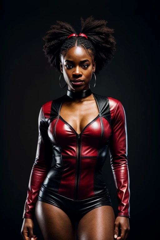 (Thomas Blackshear II painting)++ an african woman with tattoos in a cyberpunk scenario with an broadsword in her hand. Background ist Metropolis built like the City of Lights in Tokyo or the Terminator movie, (Black paper with Intricate and vibrant red line work)+++. Art style, Trending on Artstation, Hype <lora:Elixir:0.5>