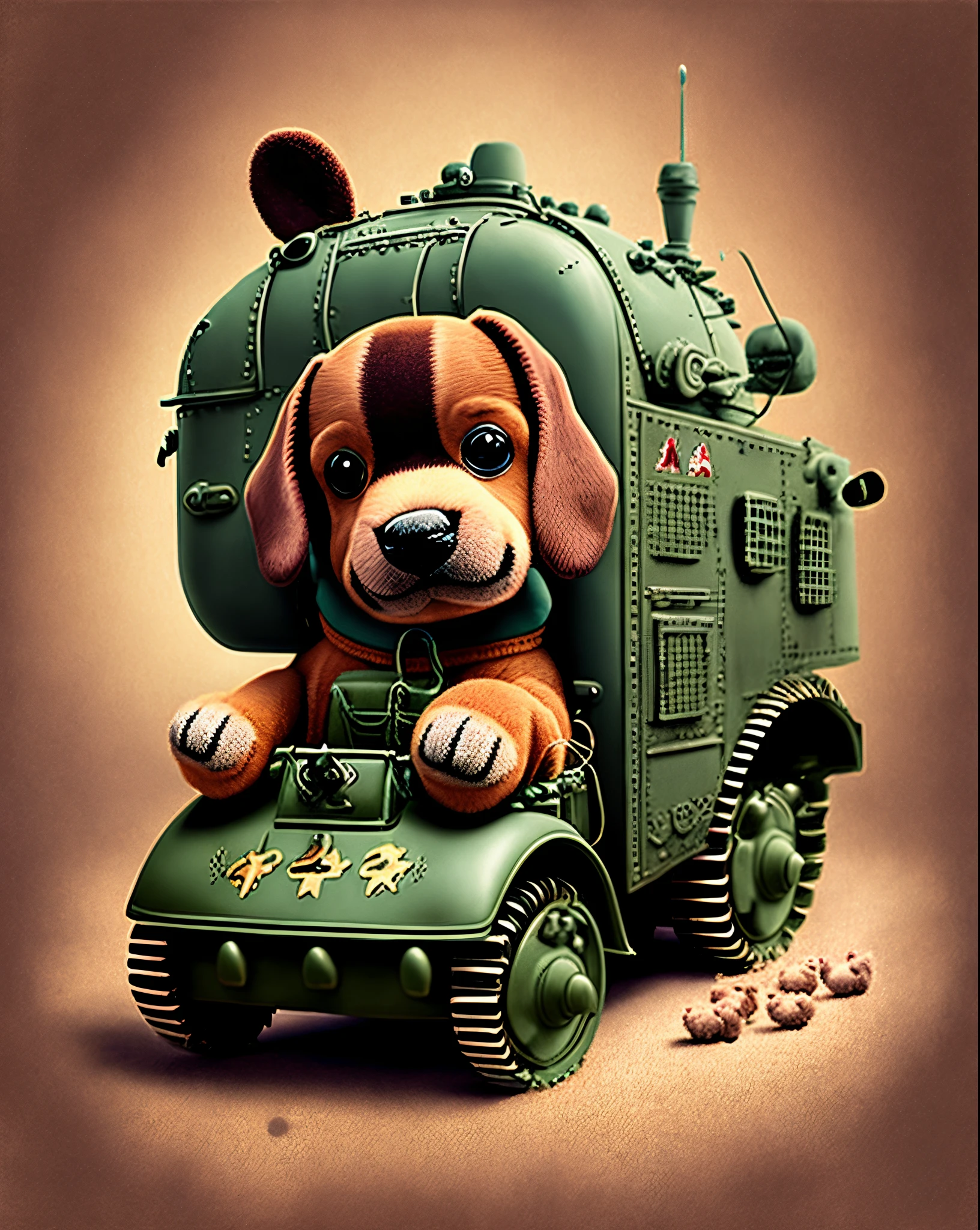 Stuffed toy dog driving panzer WW2